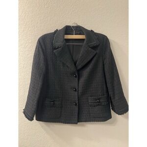 Talbots Jacket Womens Size 12 Petite Woven Black Buttons 2 Front Pocket Blazer